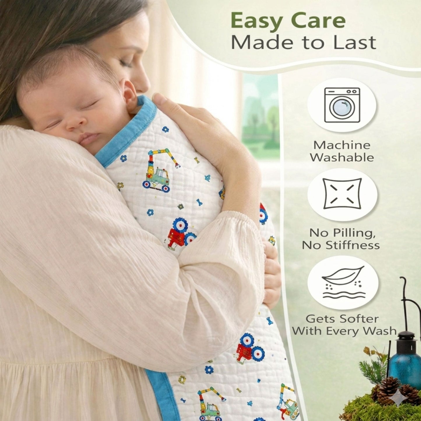 Tinitot 6 Layer Muslin Baby Blanket 100% Cotton, 110x110 cm, Soft Breathable Newborn Blanket, Lightweight Summer Swaddle for Babies