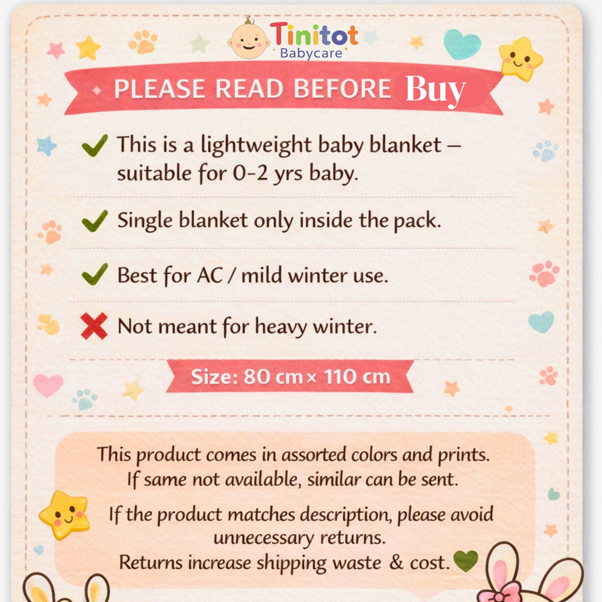 Tinitot Baby Blanket Super Soft Flannel Fleece Cartoon Print | Warm & Cozy Newborn Blanket | Lightweight All Season | Crib, Bed & Travel Use | 0–3 Years