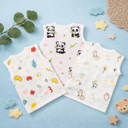 Muslin Baby Jhabla Pack of 3 | Soft Sleeveless Vest for Newborn & Infants (0-12 Months)