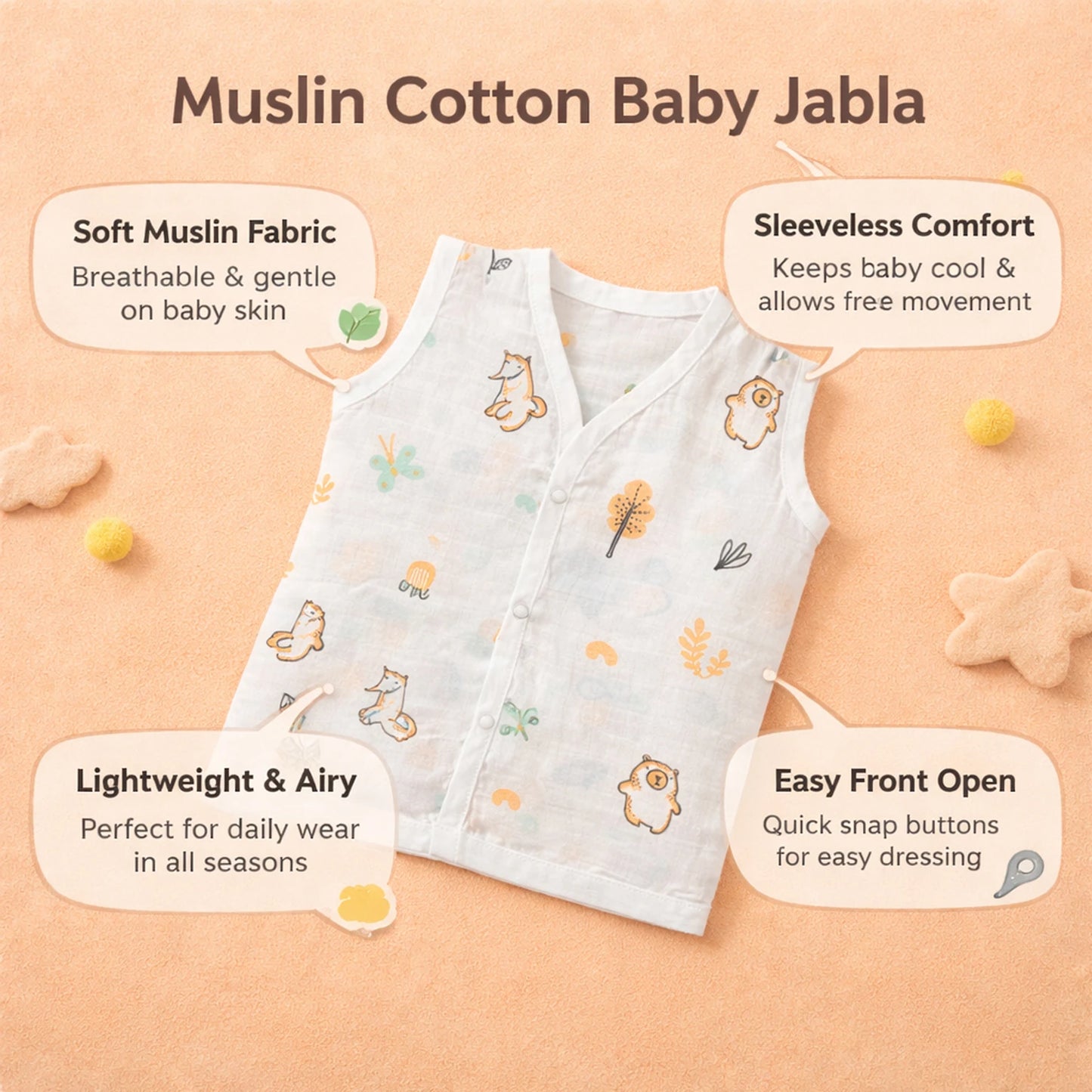 Muslin Cotton Baby Jabla Set | Pack of 3 | 0-3 Months