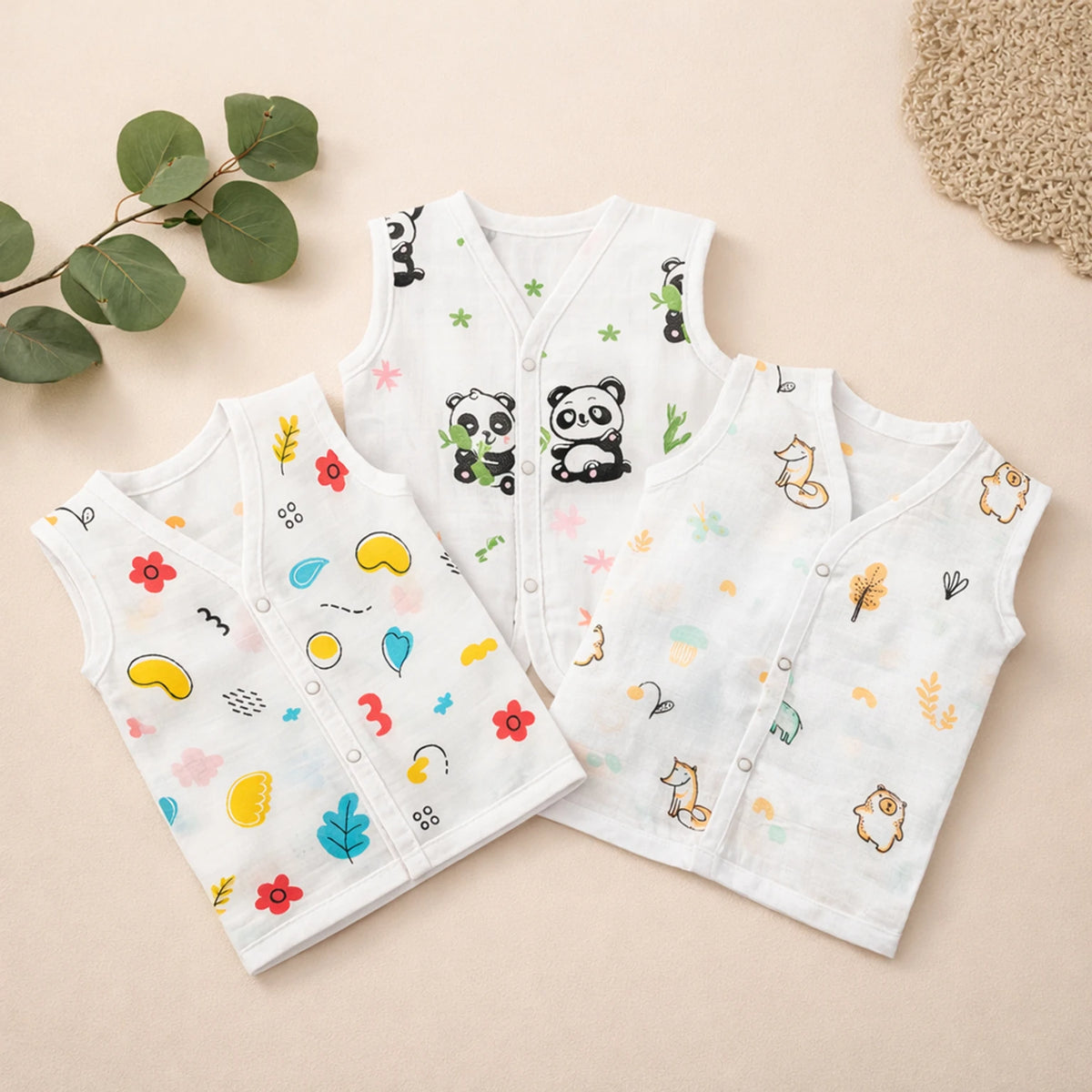 Muslin Baby Jhabla Pack of 3 | Soft Sleeveless Vest for Newborn & Infants (0-12 Months)