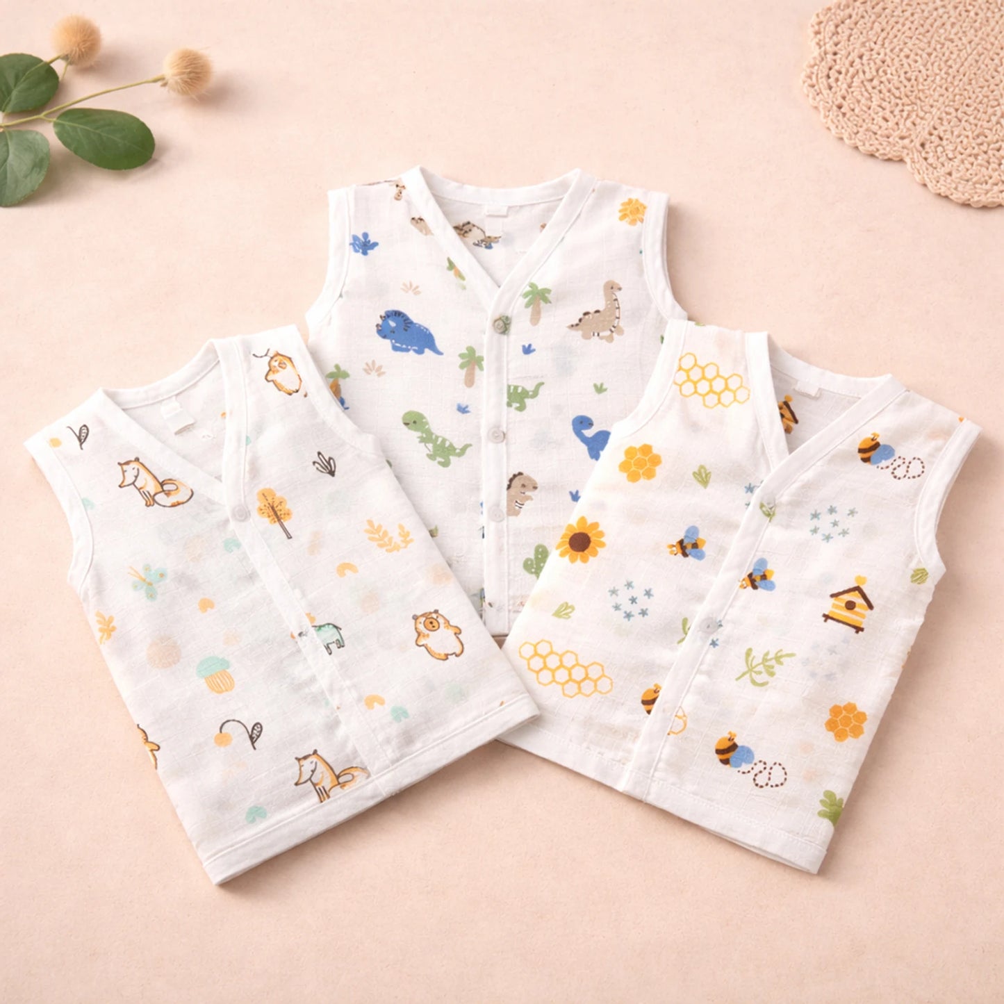 Muslin Cotton Baby Jabla Set | Pack of 3 | 0-3 Months