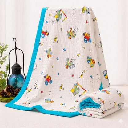 Children's quilt with colorful patterns on a white background