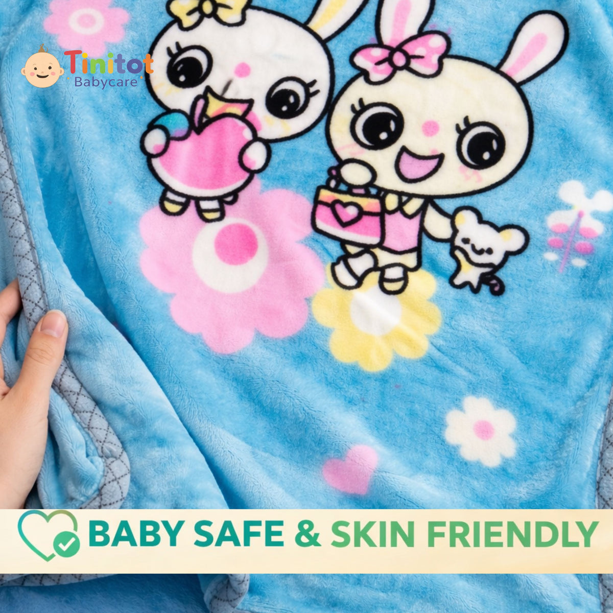 Tinitot Baby Blanket for Newborn | Soft Baby Blanket 0-2 Years | Happy Bunny Fleece Blanket (80x110 cm)