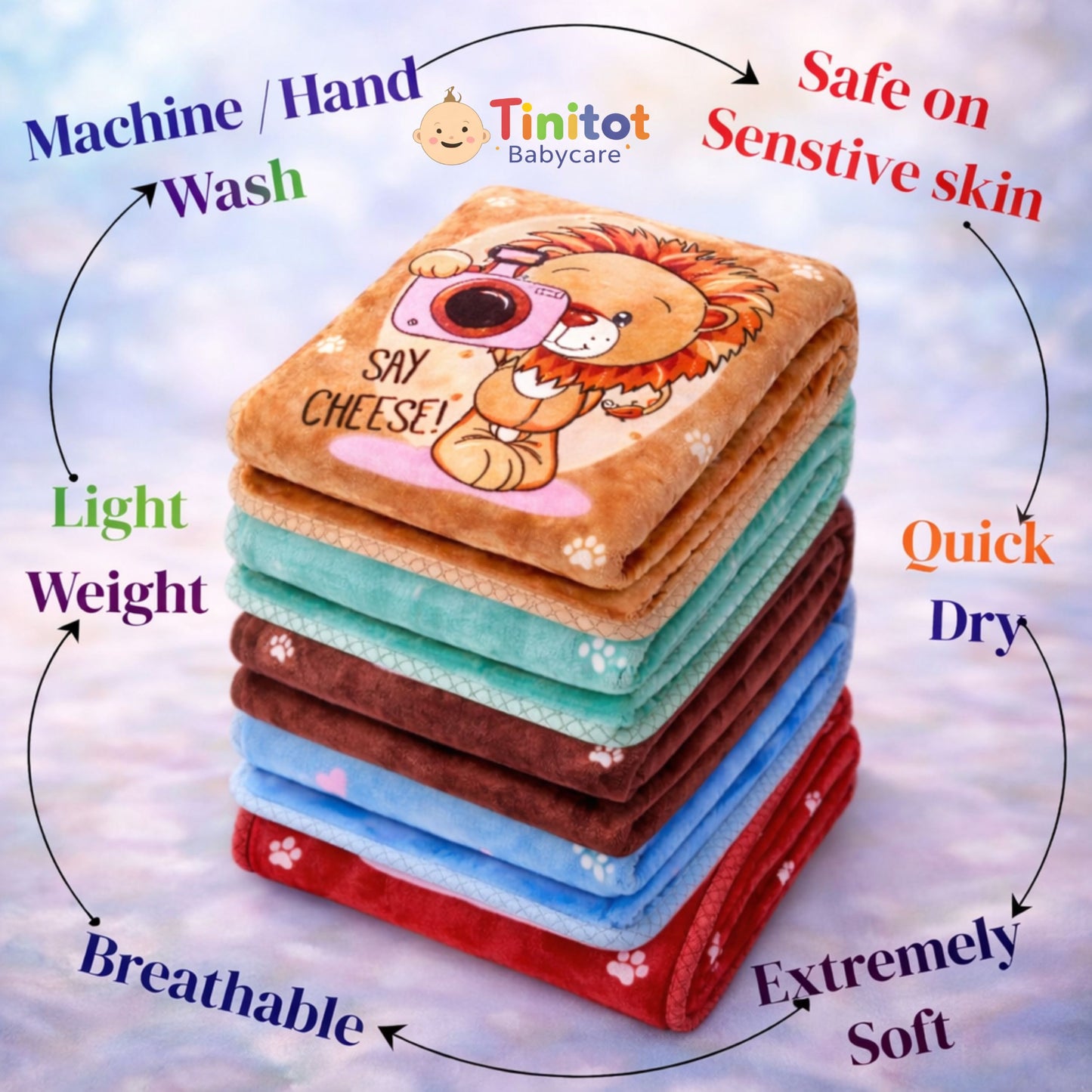 Baby Blanket for Newborn | Soft Fleece Baby Blanket 0-2 Years | Lion Print Infant Blanket | Baby Shower Gift | Tinitot (80x110 cm)