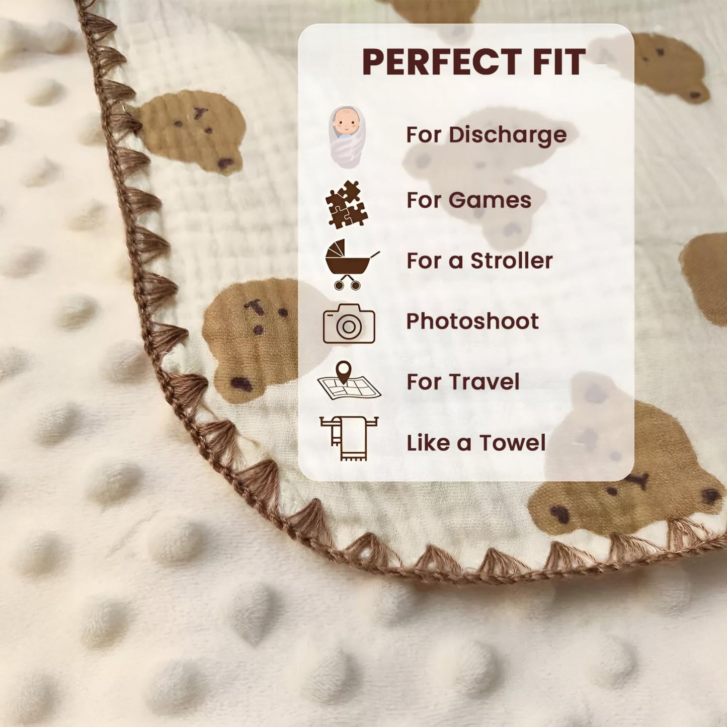 Tinitot Muslin Bubble Baby Blanket 6 Layer Cotton with Minky Dot, Ultra Soft Reversible Blanket, Breathable All Season Swaddle for Newborn 0–2 Years, 110x110 cm