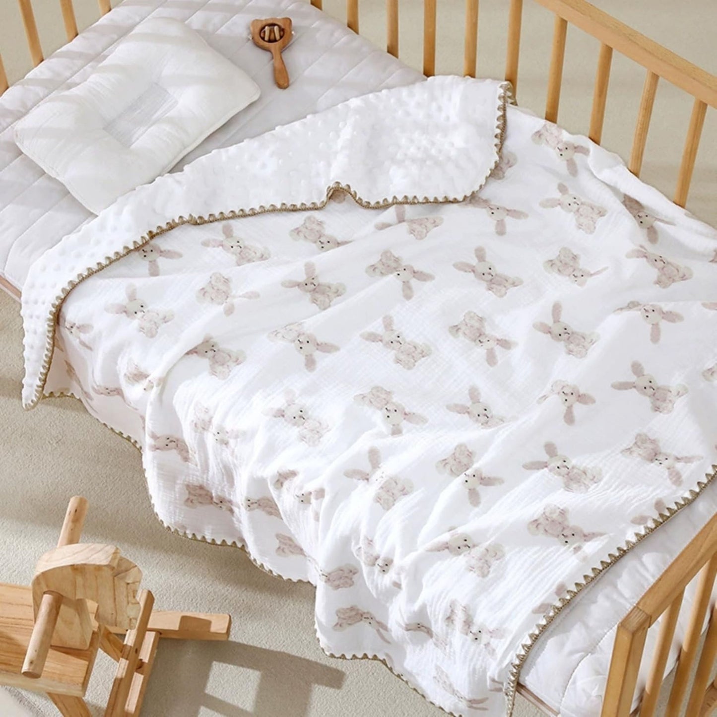 Tinitot Muslin Bubble Baby Blanket 6 Layer Cotton with Minky Dot, Ultra Soft Reversible Blanket, Breathable All Season Swaddle for Newborn 0–2 Years, 110x110 cm