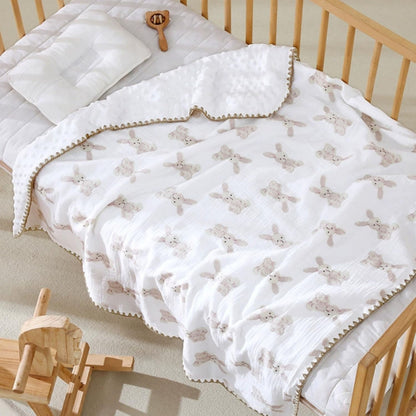 Tinitot Muslin Bubble Baby Blanket 6 Layer Cotton with Minky Dot, Ultra Soft Reversible Blanket, Breathable All Season Swaddle for Newborn 0–2 Years, 110x110 cm
