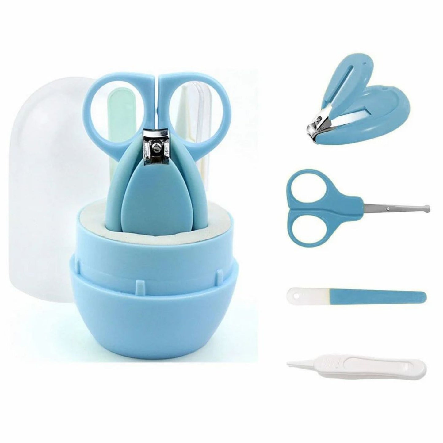 TiniTot Baby Nail Cutter Set | 4-in-1 Nail Care Kit | Scissors, Clipper, File & Tweezers | Newborn to Toddler | Blue
