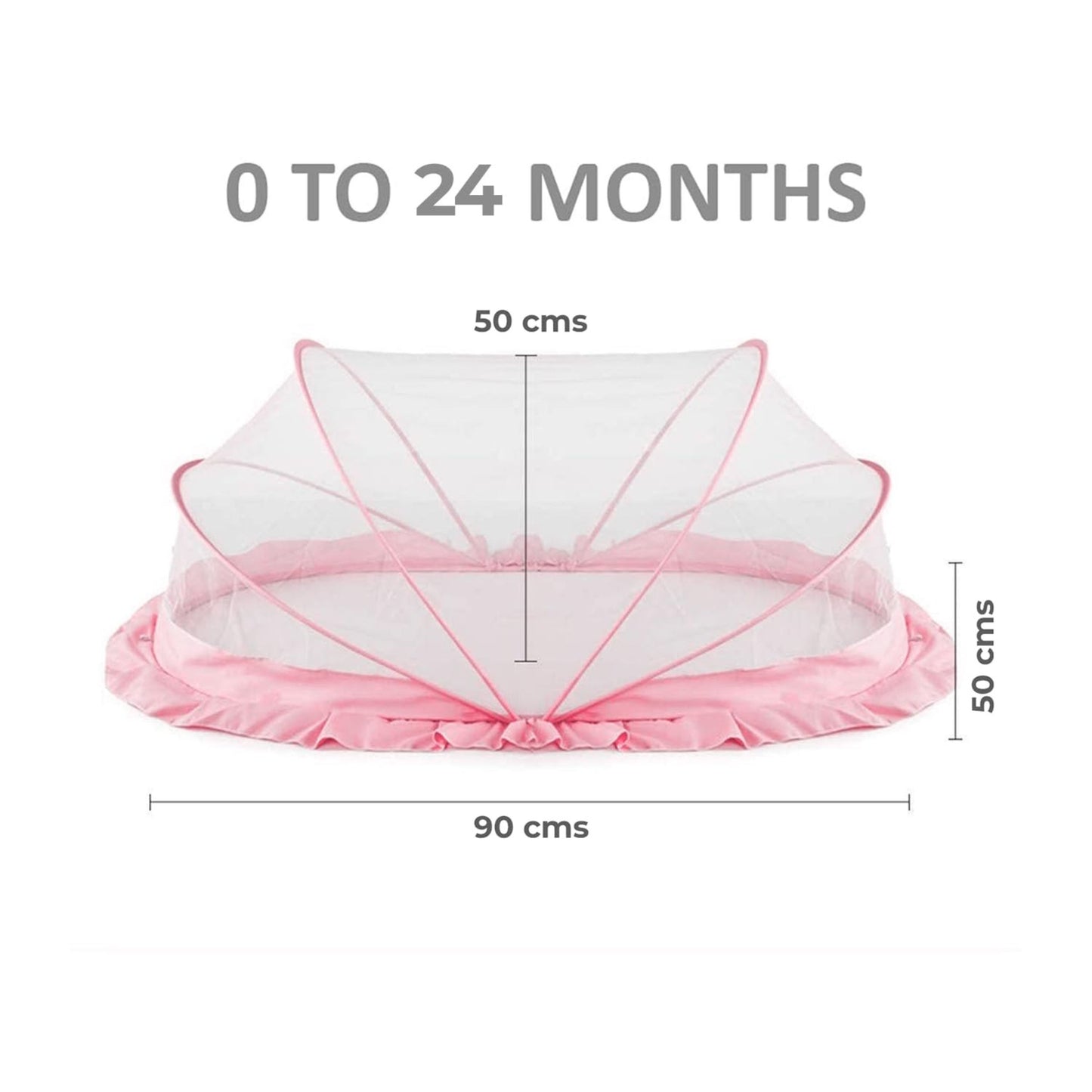 TiniTot Baby Mosquito Net | Foldable 360° Protection | No Zip No Hook | 0-24 Months | Pink