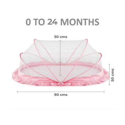 TiniTot Baby Mosquito Net | Foldable 360° Protection | No Zip No Hook | 0-24 Months | Pink