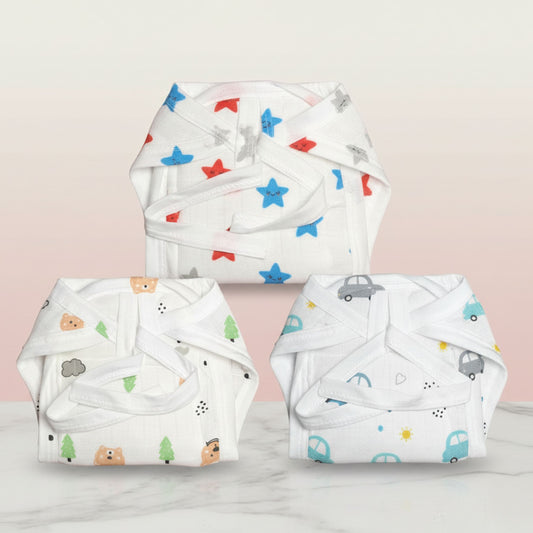 TiniTot Muslin Cloth Nappy | Langot - Pack of 3 | Washable & Reusable