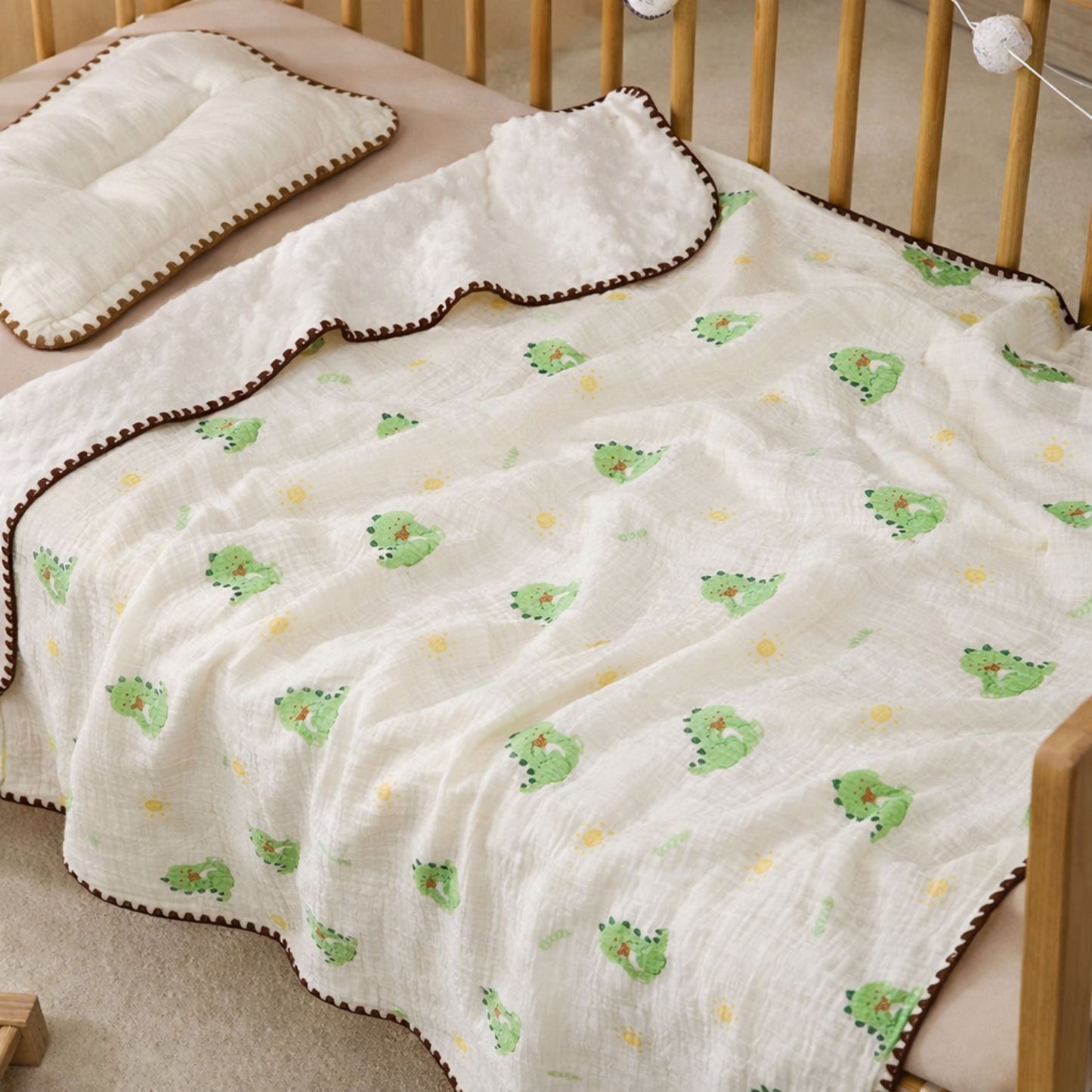 Tinitot Muslin Bubble Baby Blanket 6 Layer Cotton with Minky Dot, Ultra Soft Reversible Blanket, Breathable All Season Swaddle for Newborn 0–2 Years, 110x110 cm