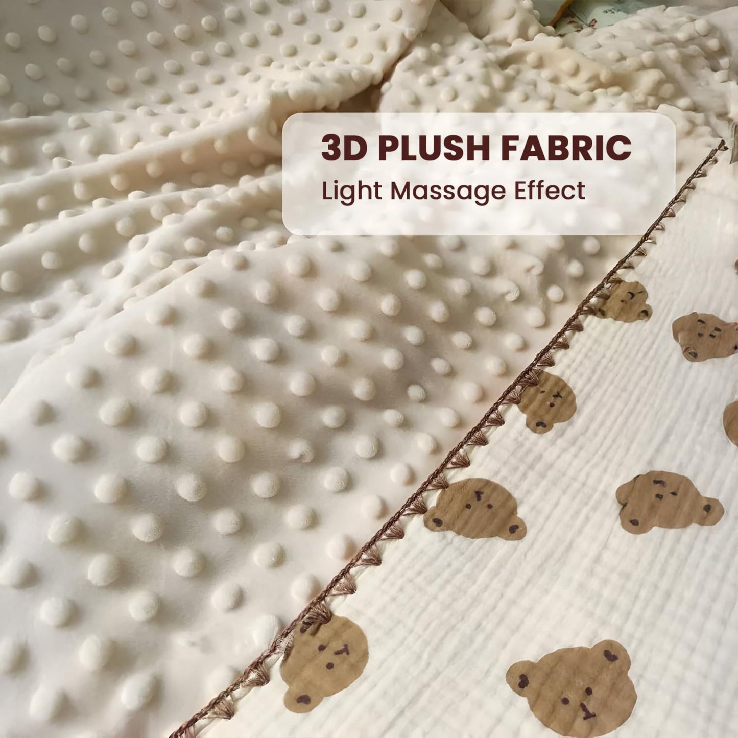 Tinitot Muslin Bubble Baby Blanket 6 Layer Cotton with Minky Dot, Ultra Soft Reversible Blanket, Breathable All Season Swaddle for Newborn 0–2 Years, 110x110 cm