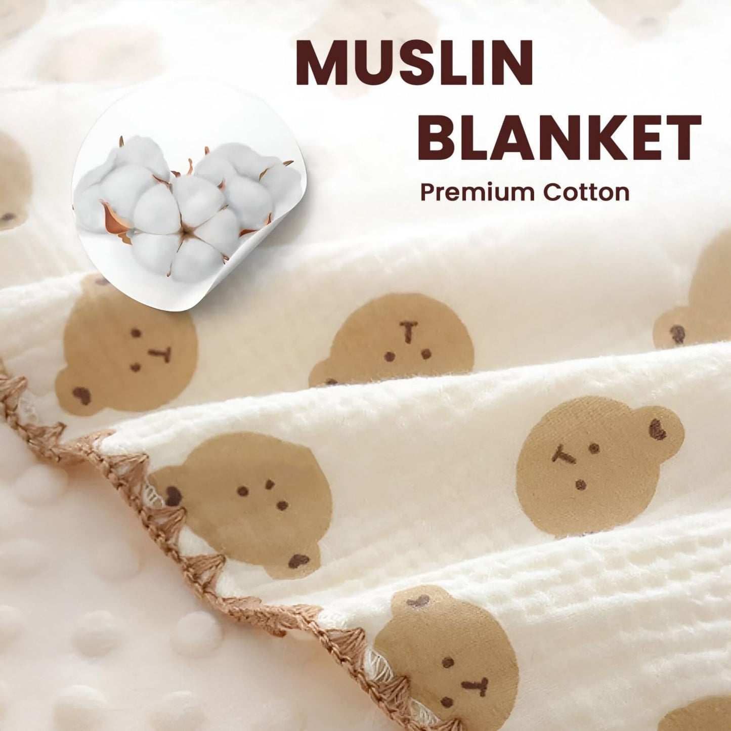 Tinitot Muslin Bubble Baby Blanket 6 Layer Cotton with Minky Dot, Ultra Soft Reversible Blanket, Breathable All Season Swaddle for Newborn 0–2 Years, 110x110 cm