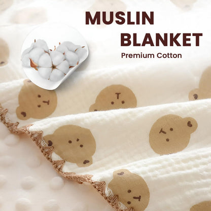 Tinitot Muslin Bubble Baby Blanket 6 Layer Cotton with Minky Dot, Ultra Soft Reversible Blanket, Breathable All Season Swaddle for Newborn 0–2 Years, 110x110 cm