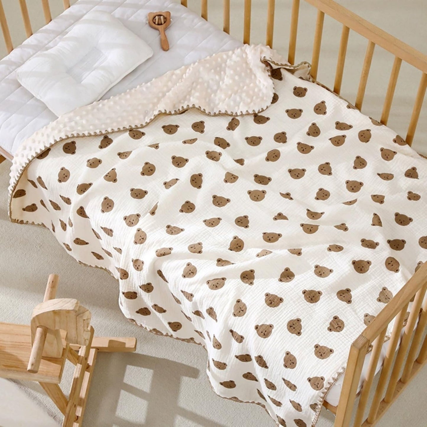 Tinitot Muslin Bubble Baby Blanket 6 Layer Cotton with Minky Dot, Ultra Soft Reversible Blanket, Breathable All Season Swaddle for Newborn 0–2 Years, 110x110 cm
