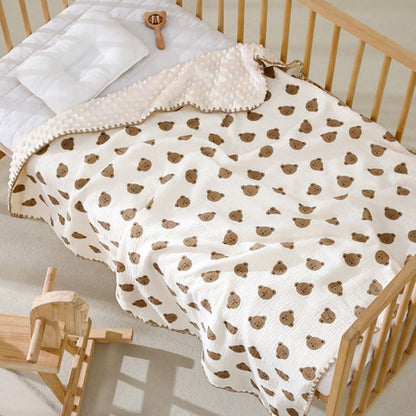 Tinitot Muslin Bubble Baby Blanket 6 Layer Cotton with Minky Dot, Ultra Soft Reversible Blanket, Breathable All Season Swaddle for Newborn 0–2 Years, 110x110 cm