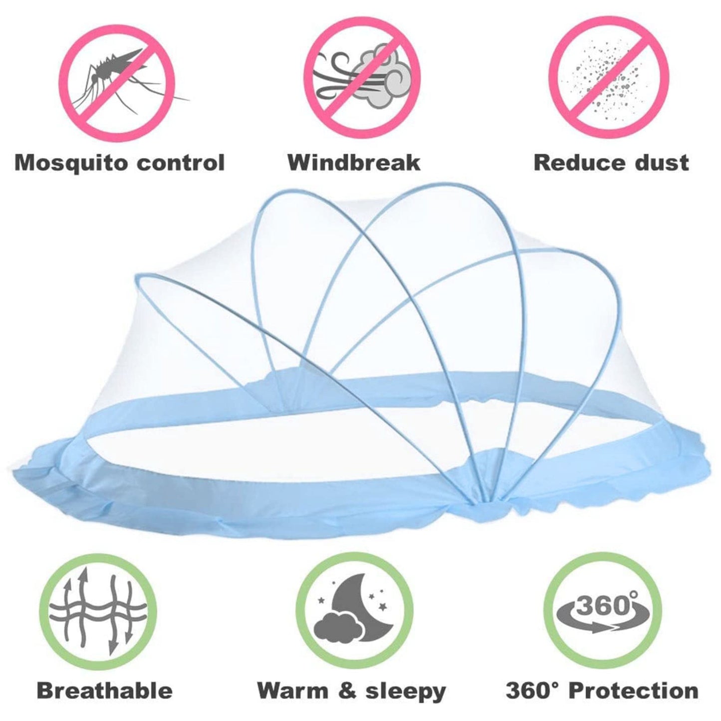 TiniTot Baby Mosquito Net | Foldable 360° Protection | No Zip No Hook | 0-24 Months | Blue
