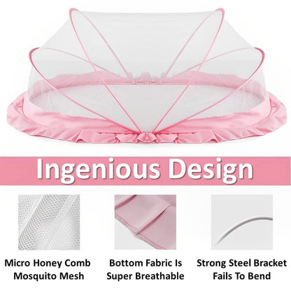 TiniTot Baby Mosquito Net | Foldable 360° Protection | No Zip No Hook | 0-24 Months | Pink