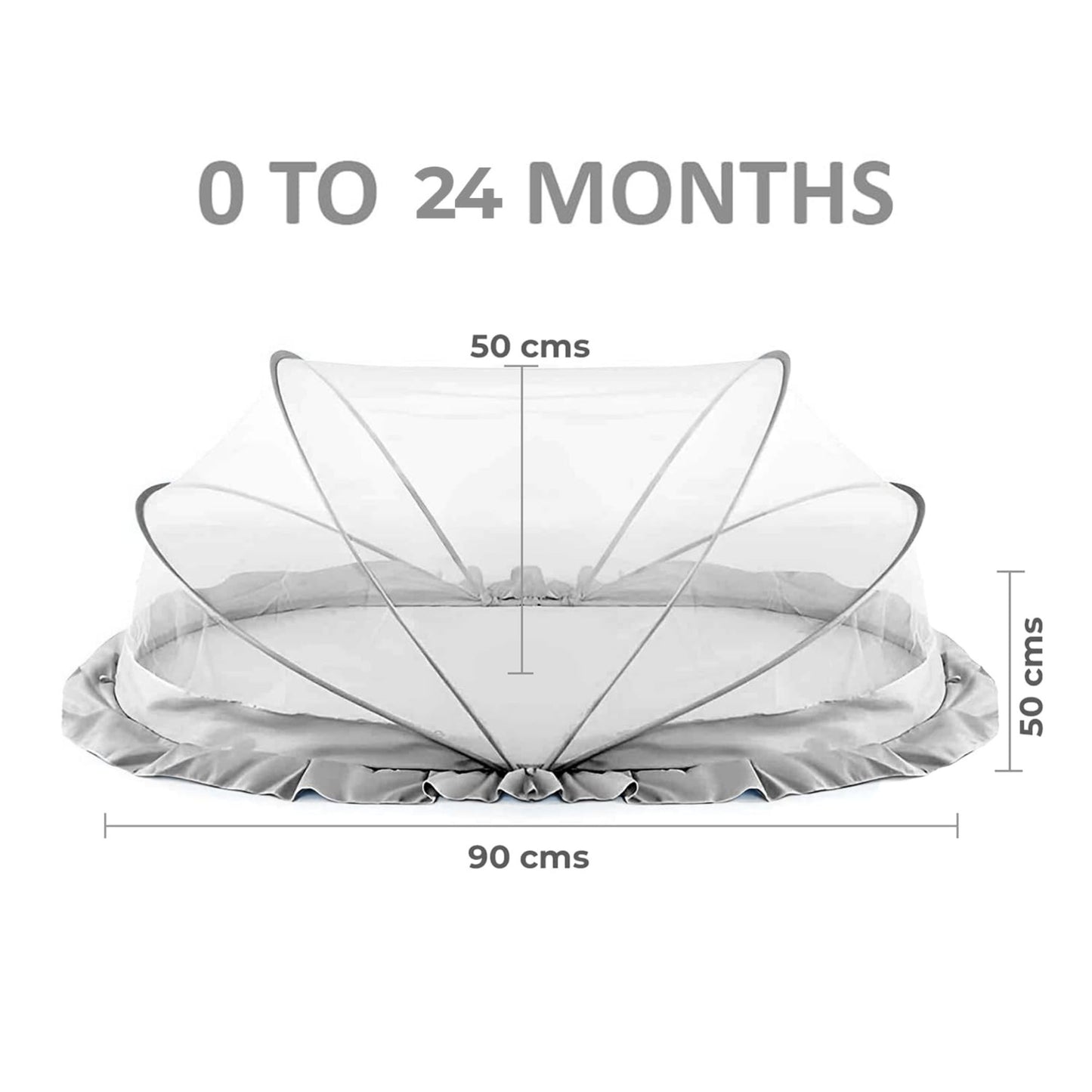 TiniTot Baby Mosquito Net | Foldable 360° Protection | No Zip No Hook | 0-24 Months | Grey