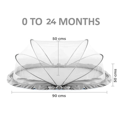 TiniTot Baby Mosquito Net | Foldable 360° Protection | No Zip No Hook | 0-24 Months | Grey