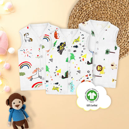 Muslin Baby Jhabla Pack of 3 | Soft Sleeveless Vest for Newborn & Infants (0-12 Months)