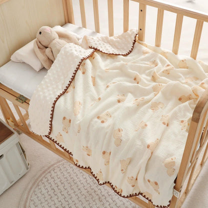 Tinitot Muslin Bubble Baby Blanket 6 Layer Cotton with Minky Dot, Ultra Soft Reversible Blanket, Breathable All Season Swaddle for Newborn 0–2 Years, 110x110 cm