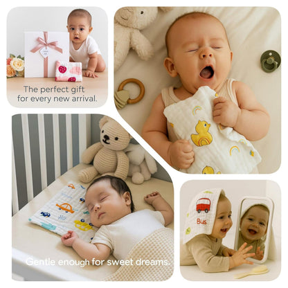 TiniTot 6 Layer Muslin Baby Face Towel | Wash Cloth & Burp Cloth | Pack of 10 | Multicolor Prints