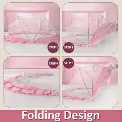 TiniTot Baby Mosquito Net | Foldable 360° Protection | No Zip No Hook | 0-24 Months | Pink