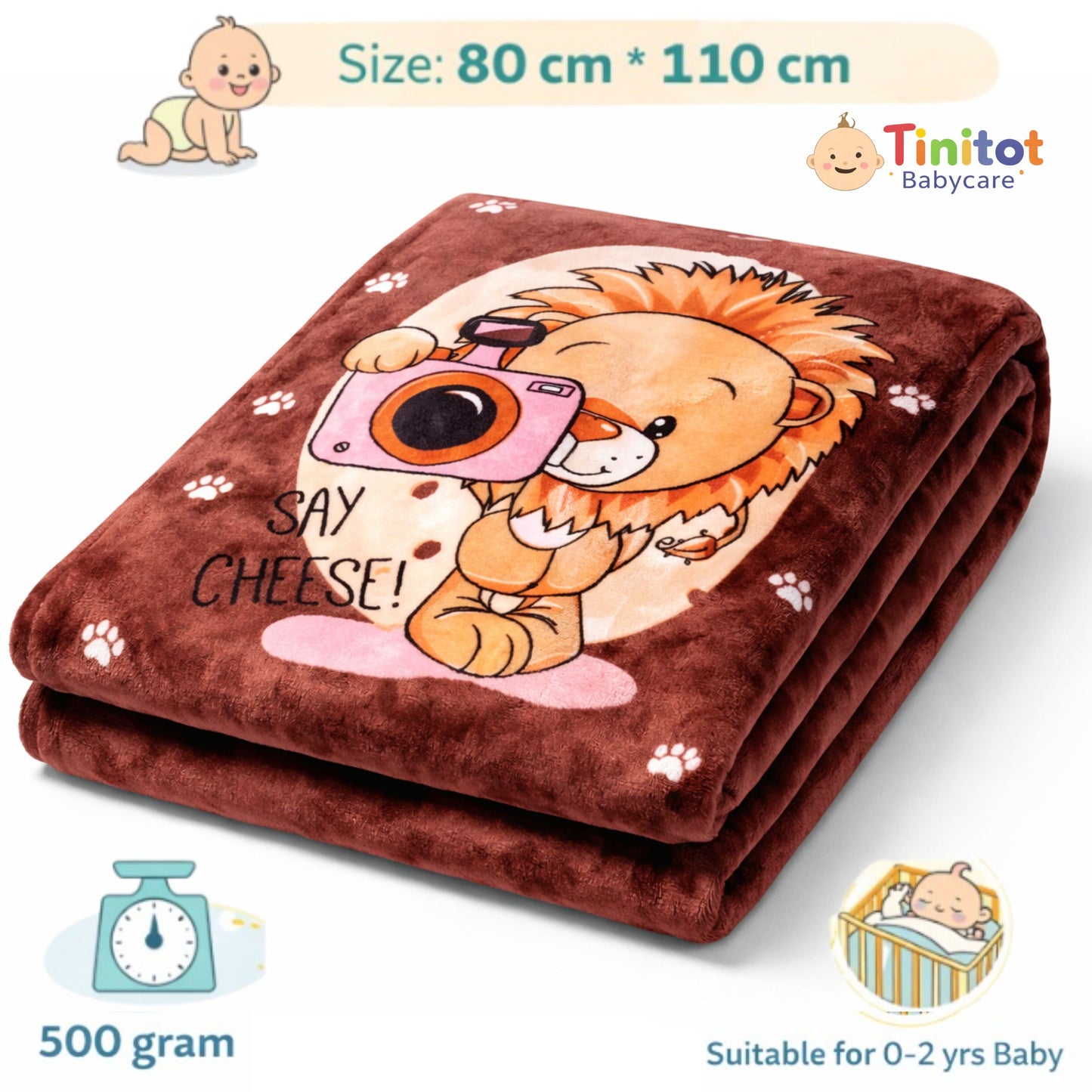 Tinitot Baby Blanket Super Soft Flannel Fleece Cartoon Print | Warm & Cozy Newborn Blanket | Lightweight All Season | Crib, Bed & Travel Use | 0–3 Years