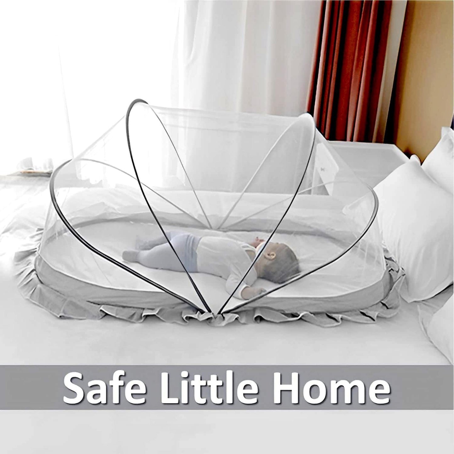 TiniTot Baby Mosquito Net | Foldable 360° Protection | No Zip No Hook | 0-24 Months | Grey
