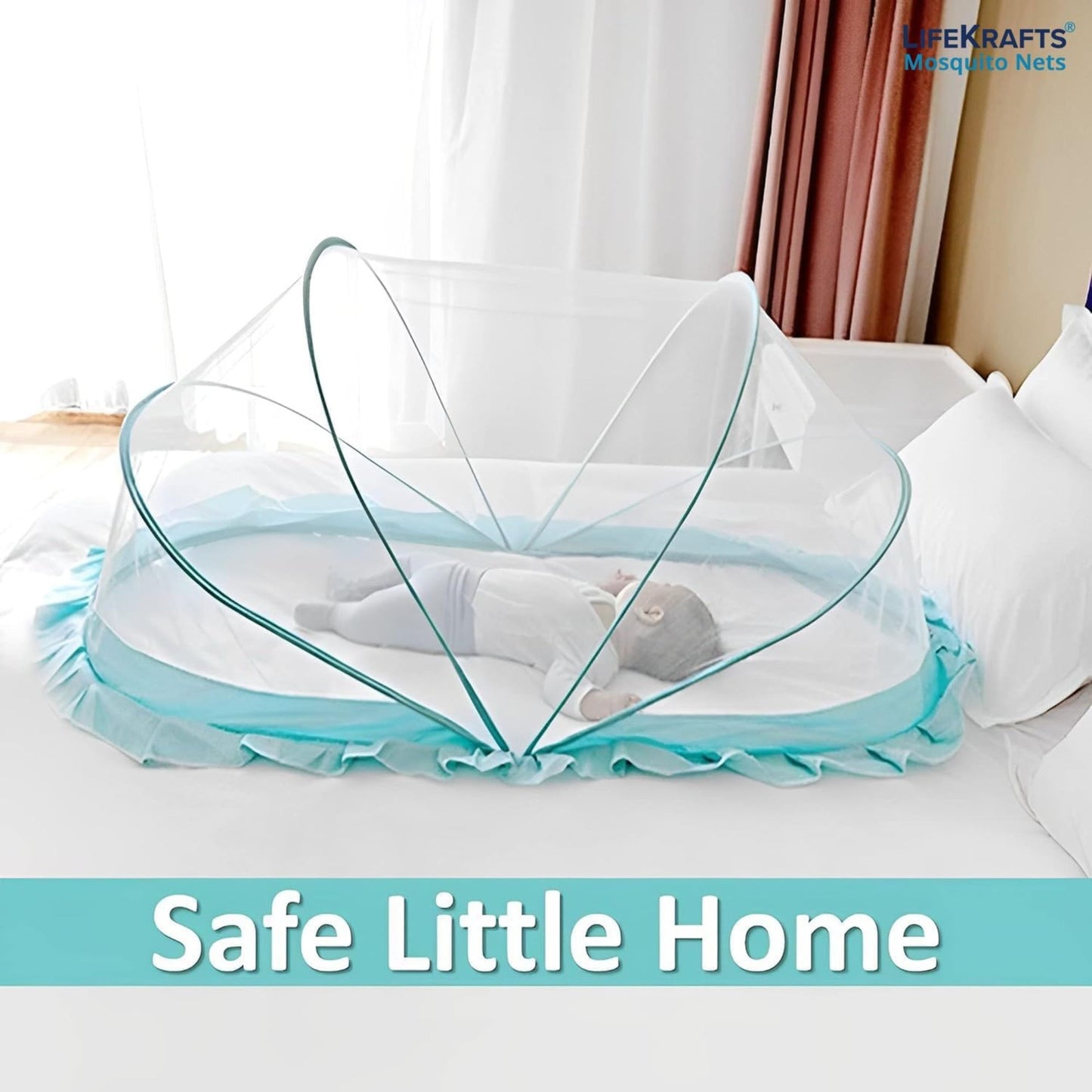 TiniTot Baby Mosquito Net | Foldable 360° Protection | No Zip No Hook | 0-24 Months | Mint Green