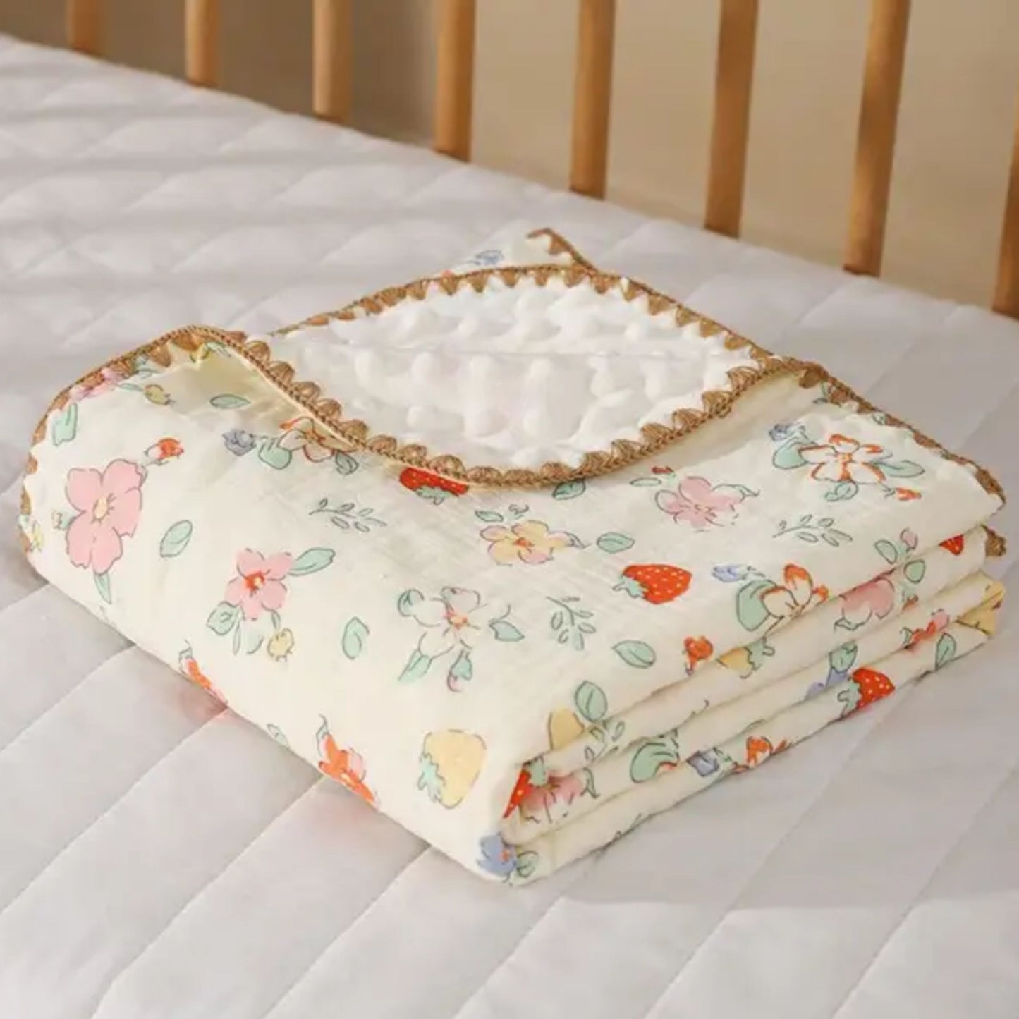 Tinitot Muslin Bubble Baby Blanket 6 Layer Cotton with Minky Dot, Ultra Soft Reversible Blanket, Breathable All Season Swaddle for Newborn 0–2 Years, 110x110 cm