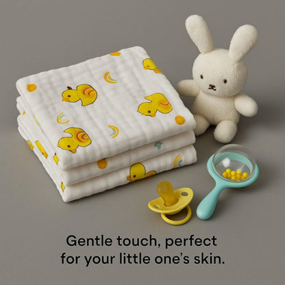 TiniTot 6 Layer Muslin Baby Face Towel | Wash Cloth & Burp Cloth | Pack of 5 | Multicolor Prints