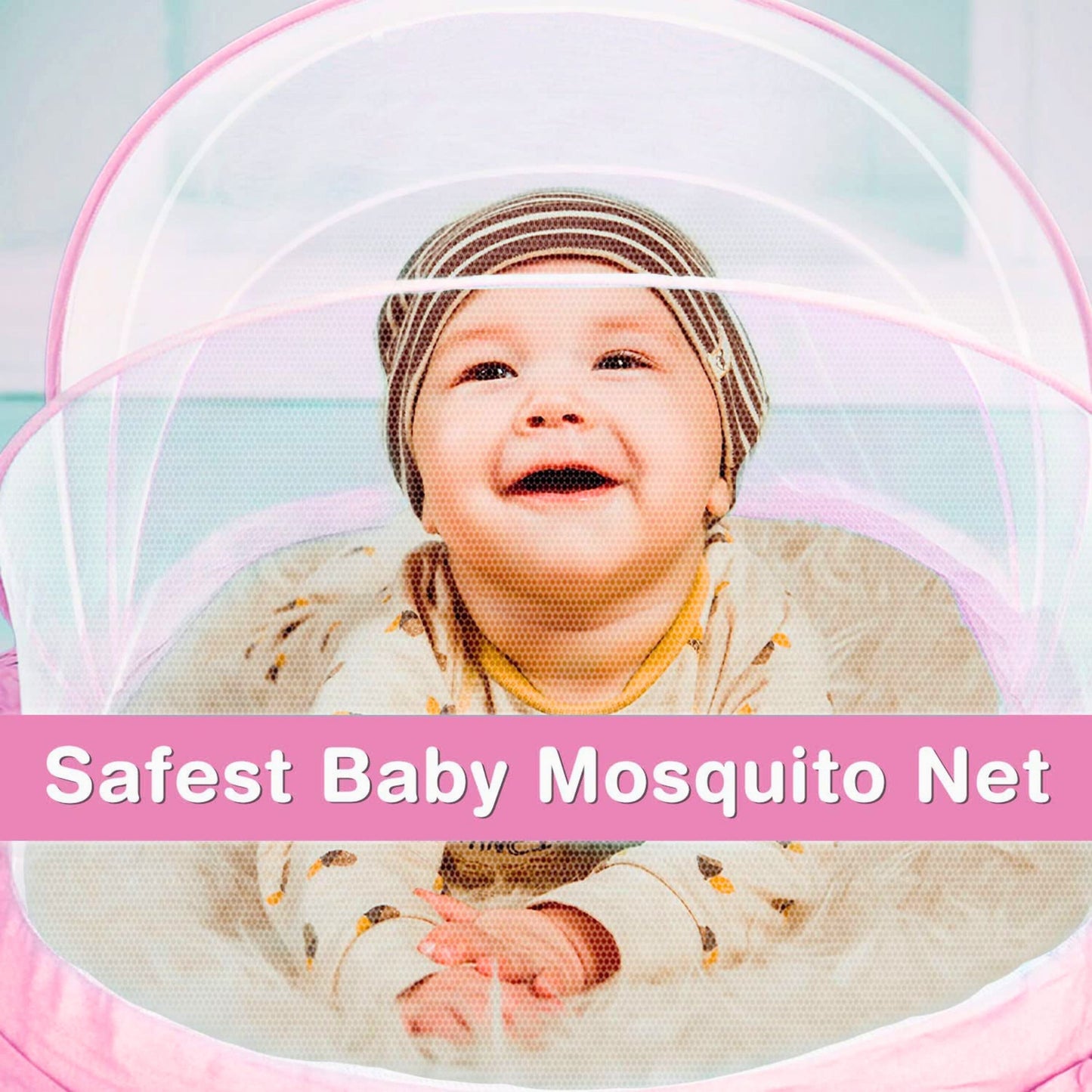 TiniTot Baby Mosquito Net | Foldable 360° Protection | No Zip No Hook | 0-24 Months | Pink