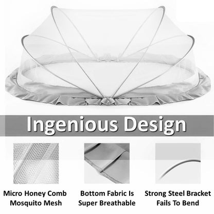 TiniTot Baby Mosquito Net | Foldable 360° Protection | No Zip No Hook | 0-24 Months | Grey