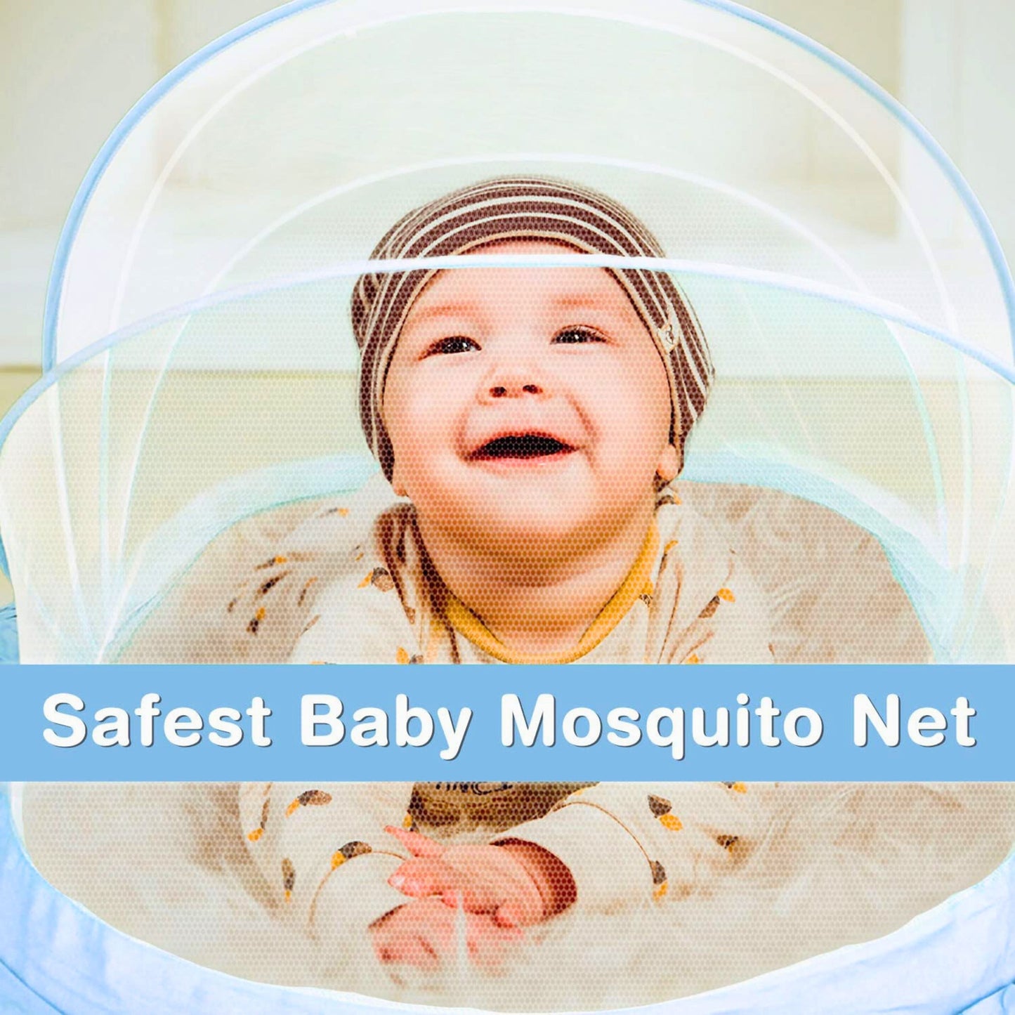 TiniTot Baby Mosquito Net | Foldable 360° Protection | No Zip No Hook | 0-24 Months | Blue