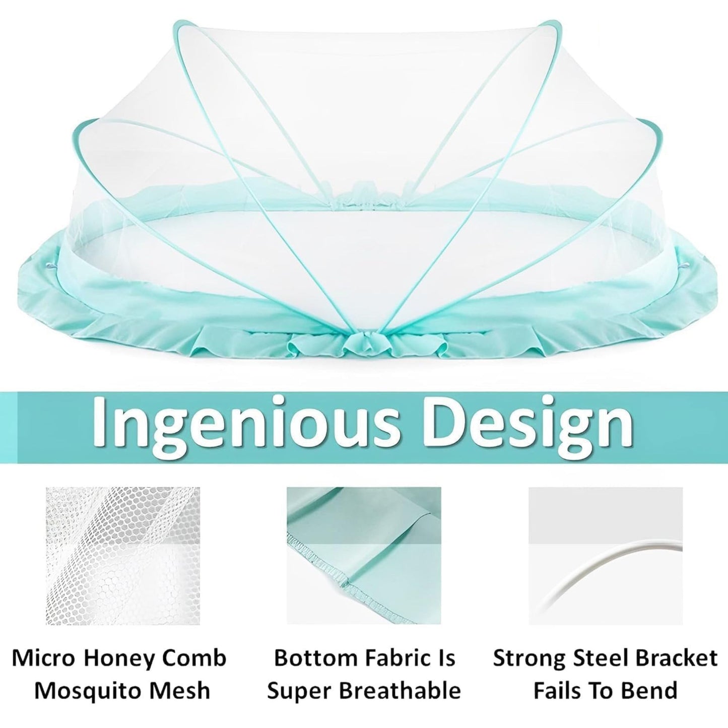 TiniTot Baby Mosquito Net | Foldable 360° Protection | No Zip No Hook | 0-24 Months | Mint Green