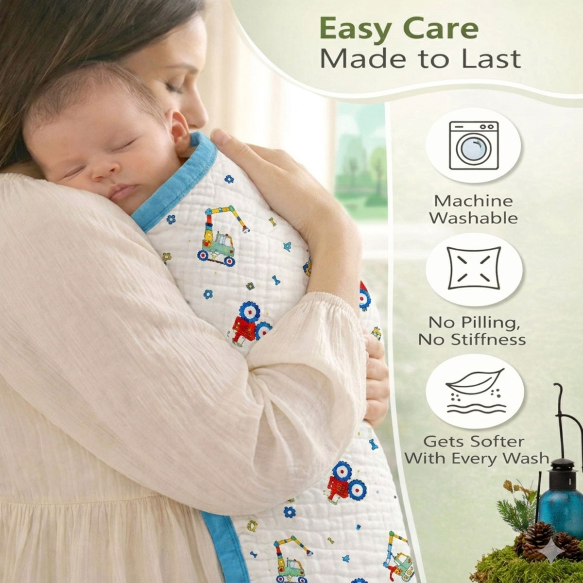 Tinitot 6 Layer Muslin Baby Blanket 100% Cotton, 110x110 cm, Soft Breathable Newborn Blanket, Lightweight Summer Swaddle for Babies