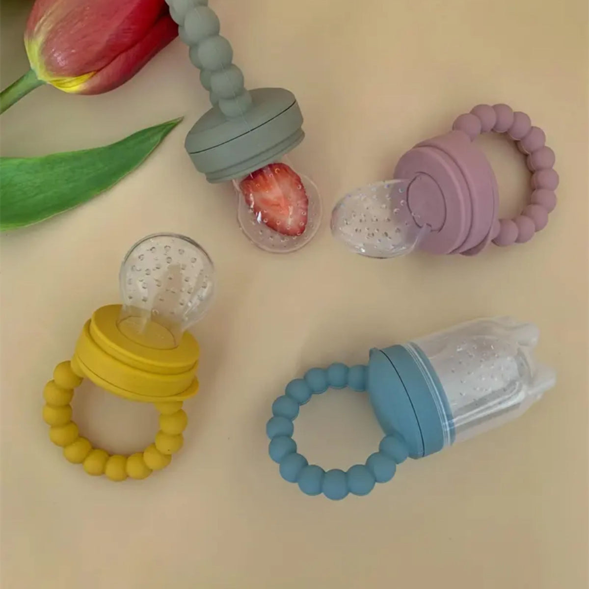 Silicone Fruit Feeder & Teether for Babies | 3 Mesh Sizes Included