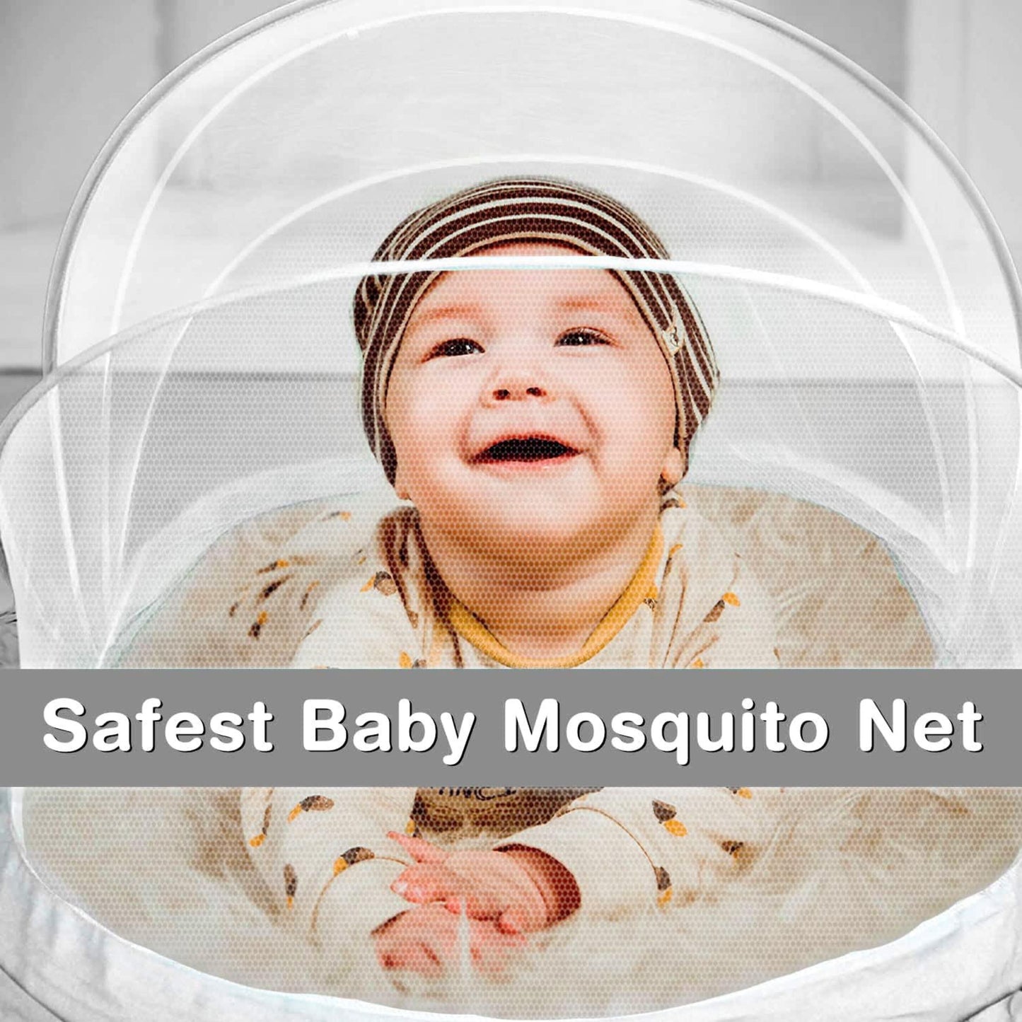 TiniTot Baby Mosquito Net | Foldable 360° Protection | No Zip No Hook | 0-24 Months | Grey