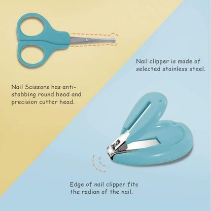 TiniTot Baby Nail Cutter Set | 4-in-1 Nail Care Kit | Scissors, Clipper, File & Tweezers | Newborn to Toddler | Blue