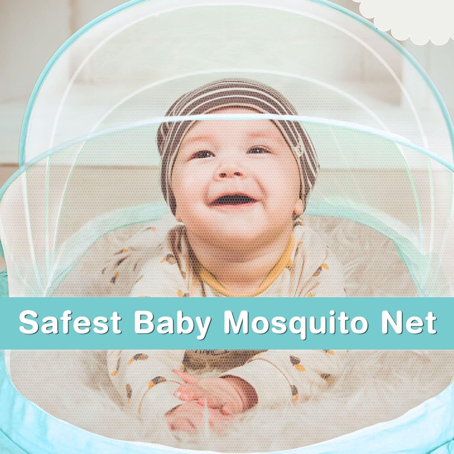 TiniTot Baby Mosquito Net | Foldable 360° Protection | No Zip No Hook | 0-24 Months | Mint Green