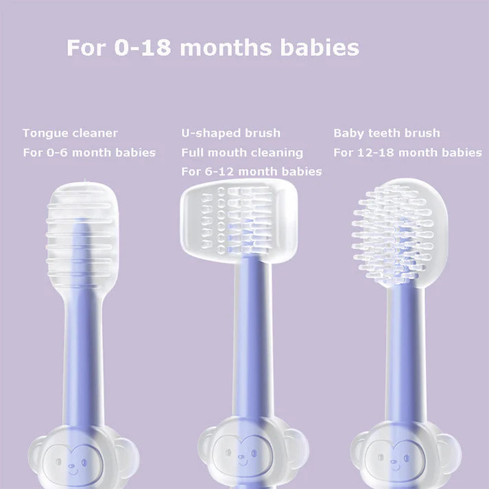 Toothbrush 3 Pc Set – 100% Soft Silicone (Newborn to Toddler)