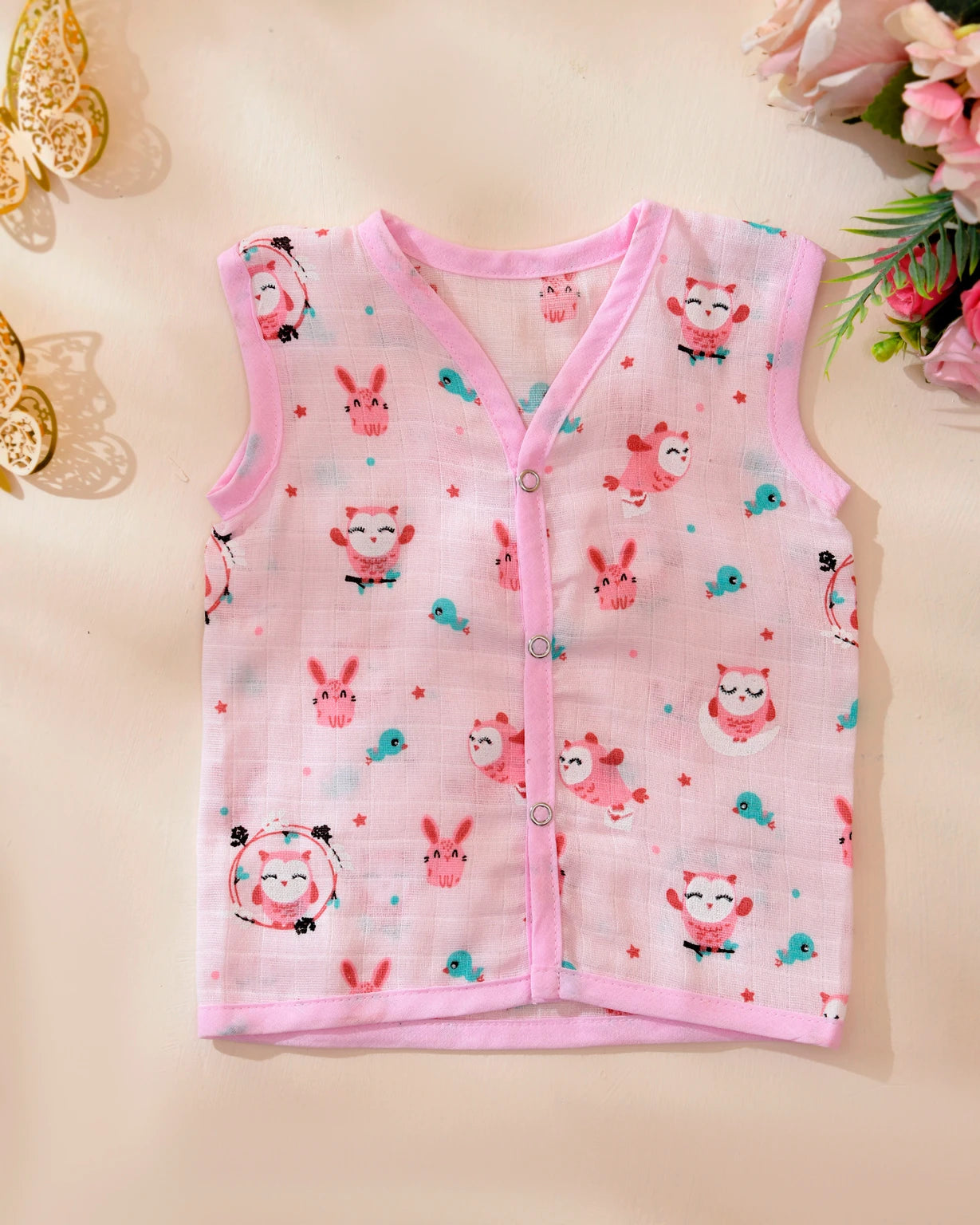 Muslin Cotton Baby Jabla Set | Pack of 4 | Soft Sleeveless Vest for Newborns & Infants