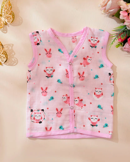Muslin Cotton Baby Jabla Set | Pack of 4 | Soft Sleeveless Vest for Newborns & Infants