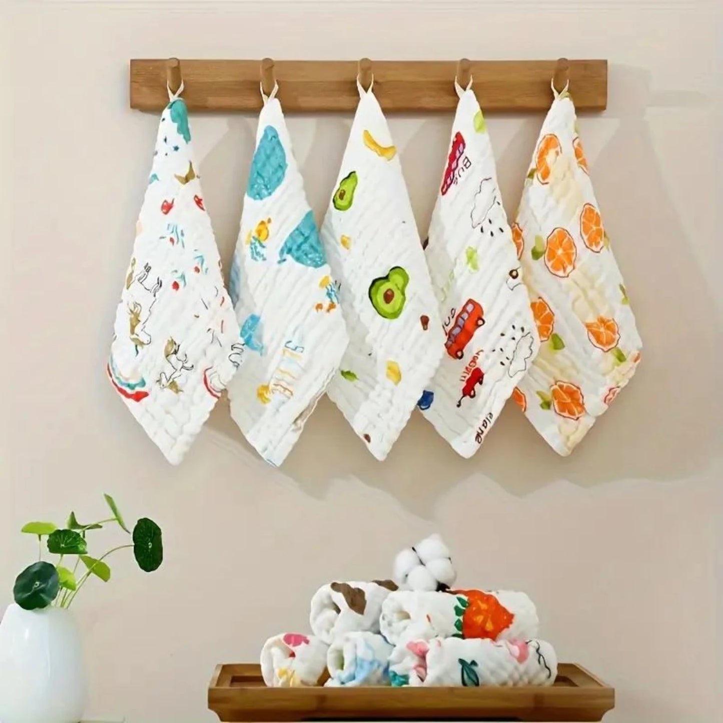 TiniTot 6 Layer Muslin Baby Face Towel | Wash Cloth & Burp Cloth | Pack of 12 | Multicolor Prints