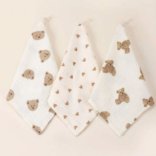TiniTot Muslin Baby Face Towel | Pack of 3 | Soft 6-Layer Cotton Washcloth for Newborns