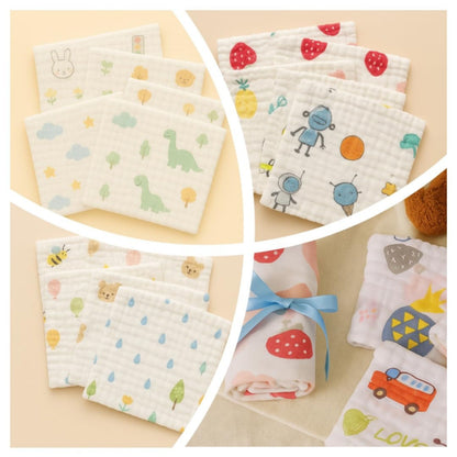 TiniTot 6 Layer Muslin Baby Face Towel | Wash Cloth & Burp Cloth | Pack of 12 | Multicolor Prints